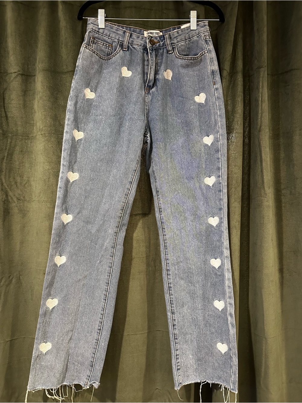 Straight Leg Light Blue Jeans with White Heart Details